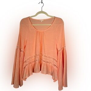 E & M Light Coral Bell Sleeve‎ Women's Blouse